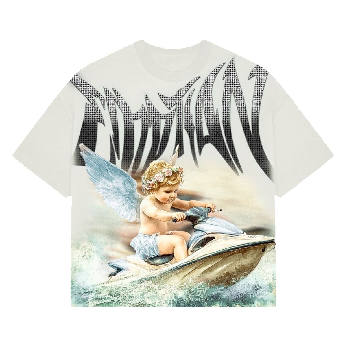 Mixed Emotion Angel Jetski Rhinestone Tee White