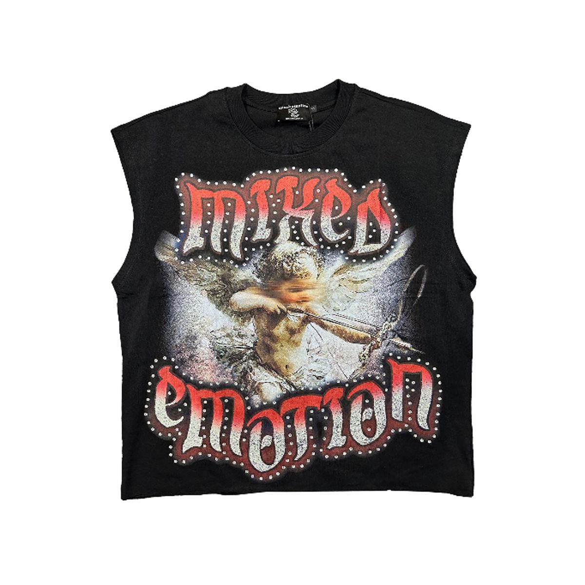 Mixed Emotion Red Angel Cut Off Tee Black