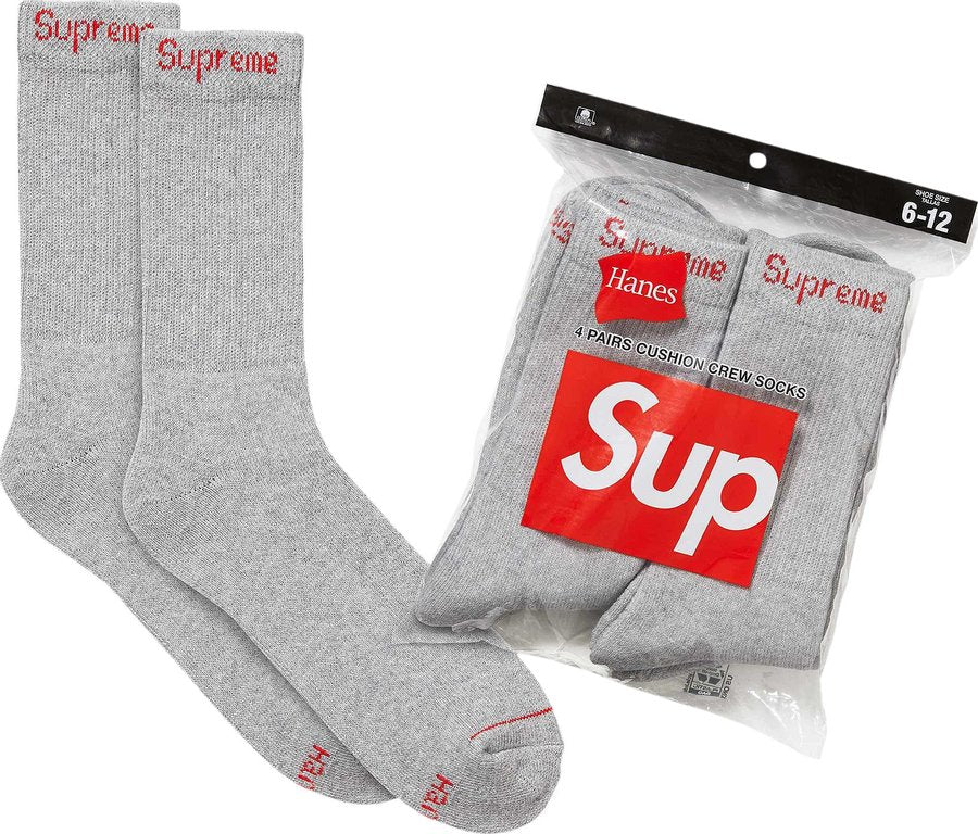 Supreme Hanes Crew Socks (4 Pack) Heather Grey