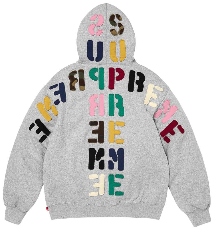 Supreme Mirrored Applique Hooded Sweatshirt Heather Grey