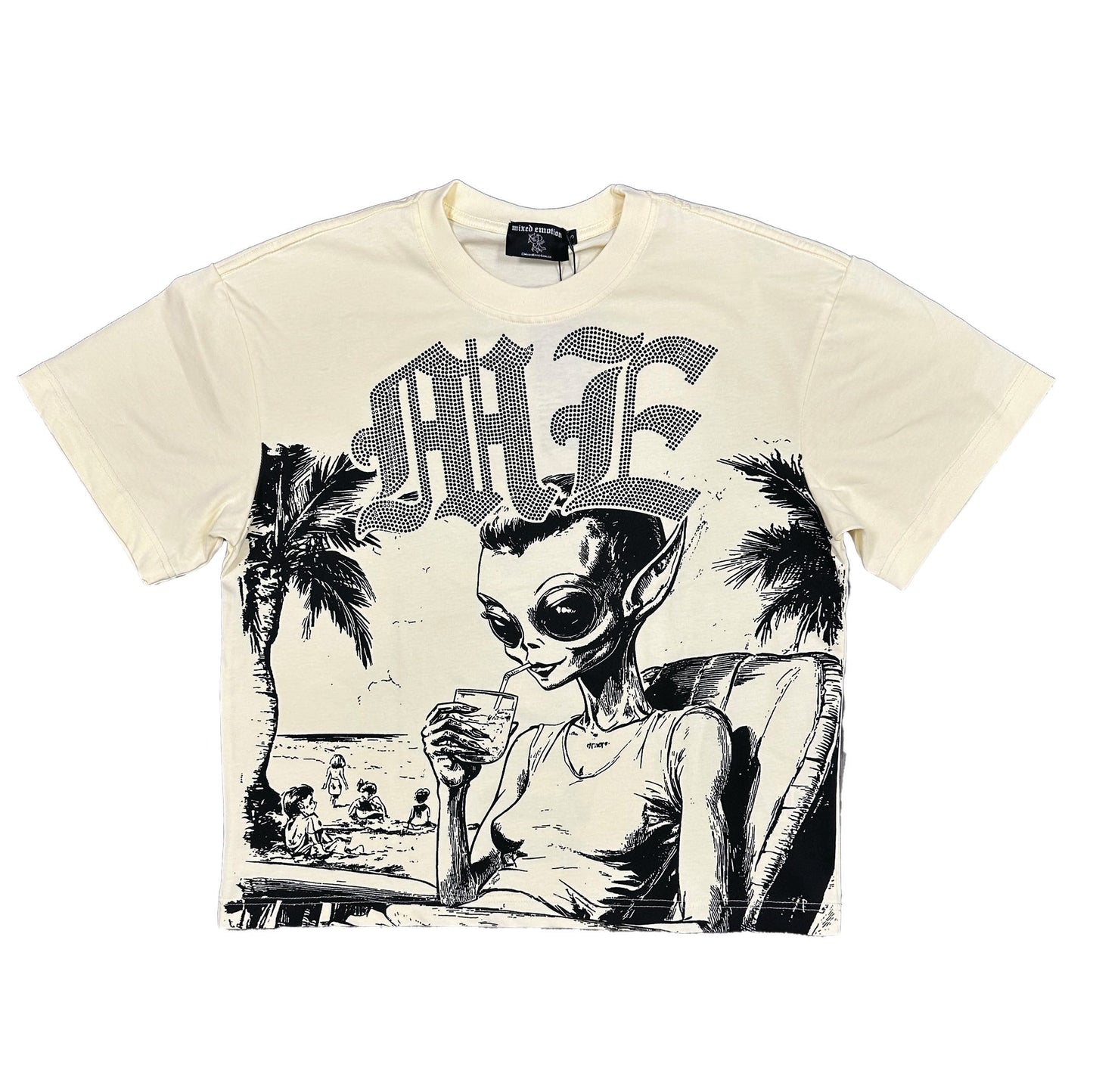 Mixed Emotion Cream “Beach” Rhinestone Tee