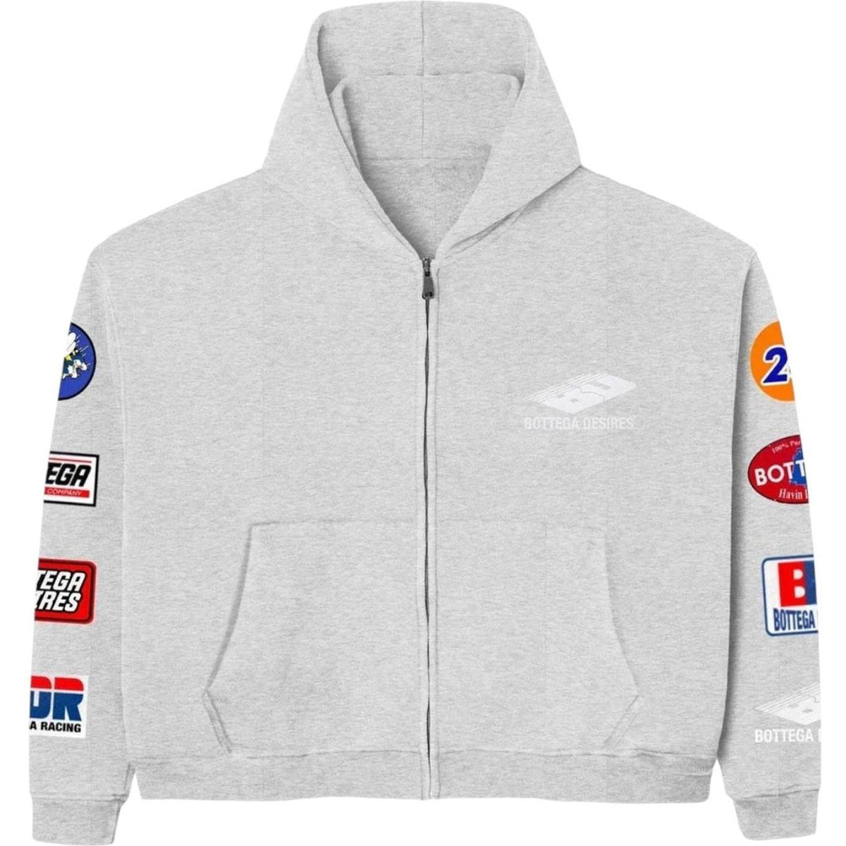 Bottega Desires Patches Zip Up Hoodie Grey