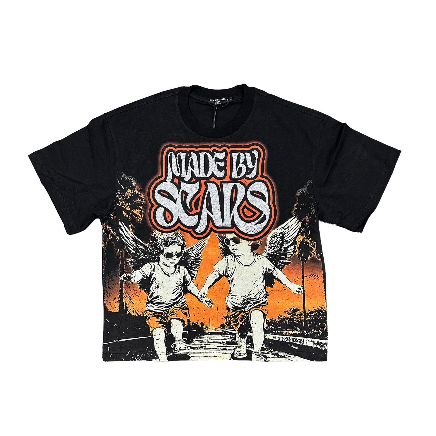 Mixed Emotion ‘Twin’ Rhinestone Black Tee