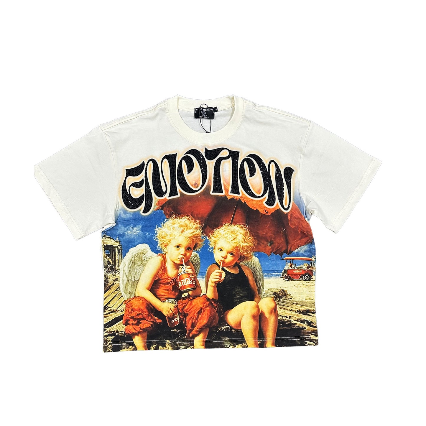 Mixed Emotions ‘Twin’ Rhinestone Cream Tee