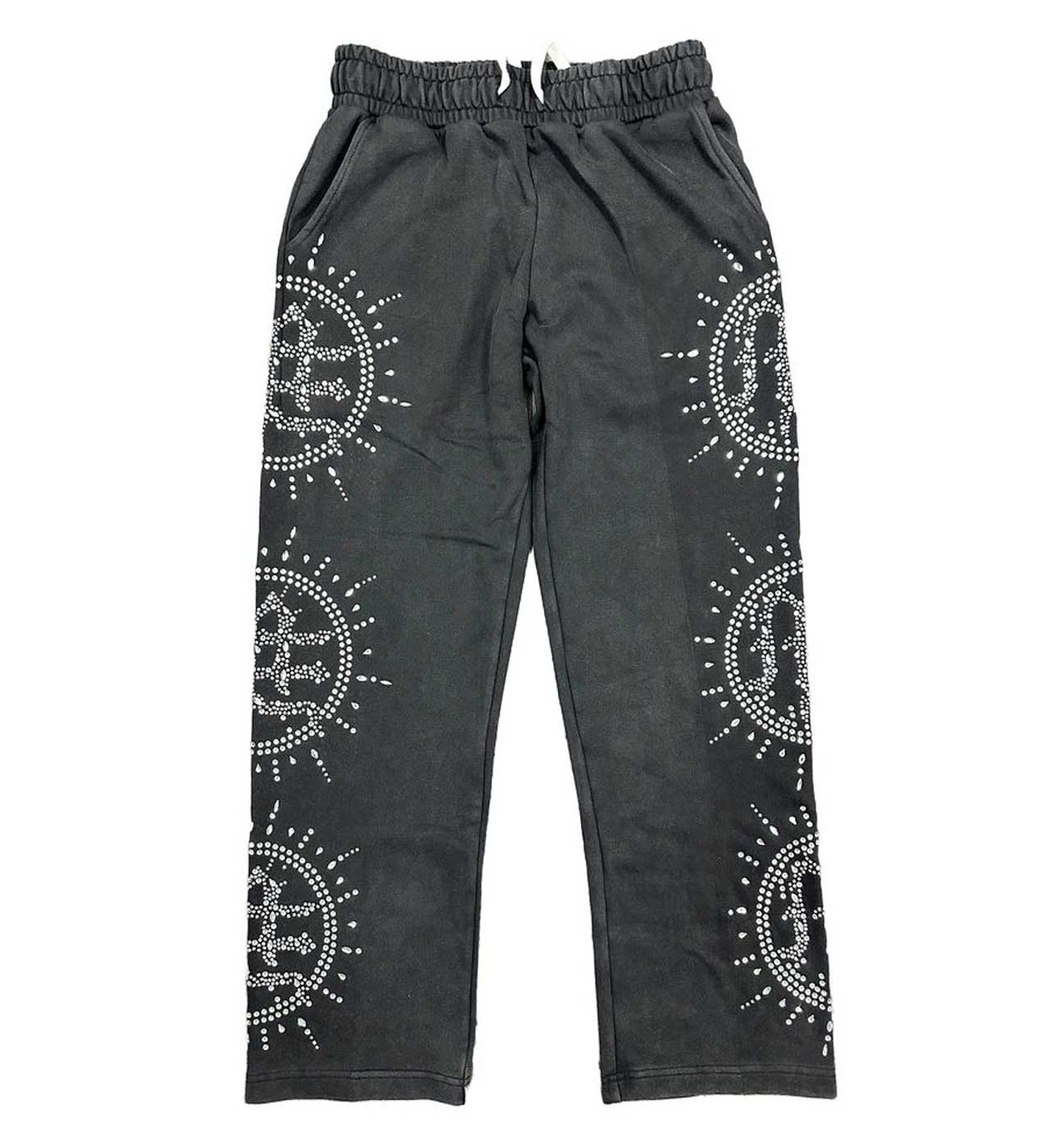 Mixed Emotions Eclipse Rhinestone Sweatpants Acid Wash Grey