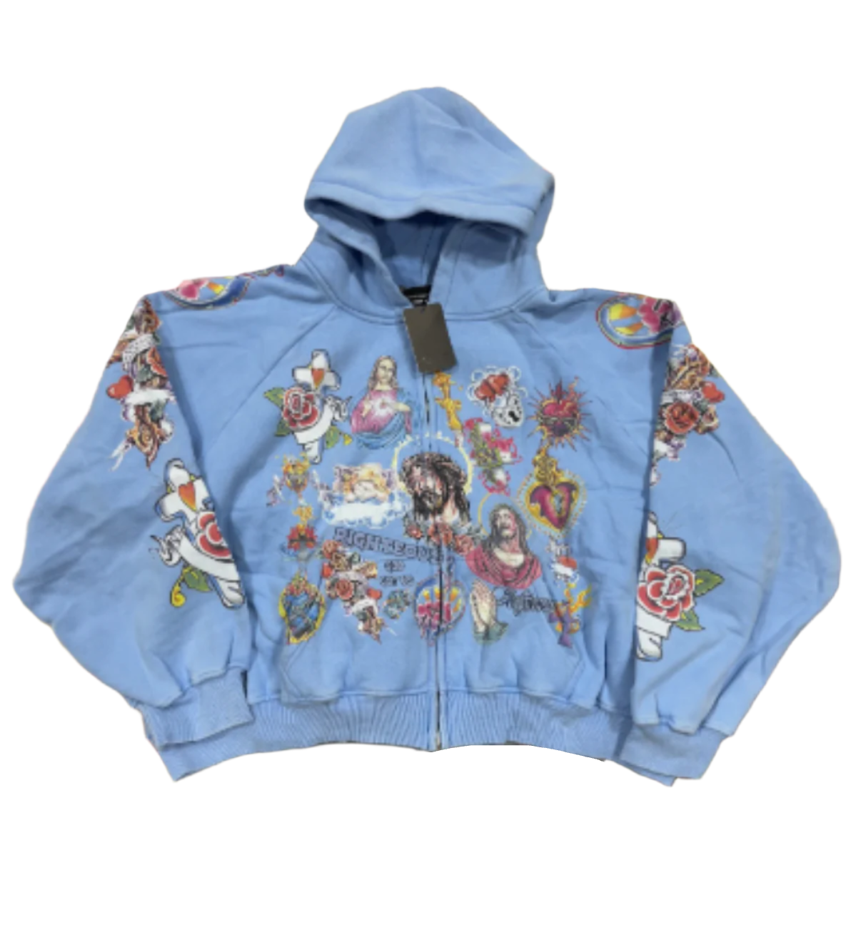 Righteous Risen King Cropped Zip Up Hoodie Baby Blue