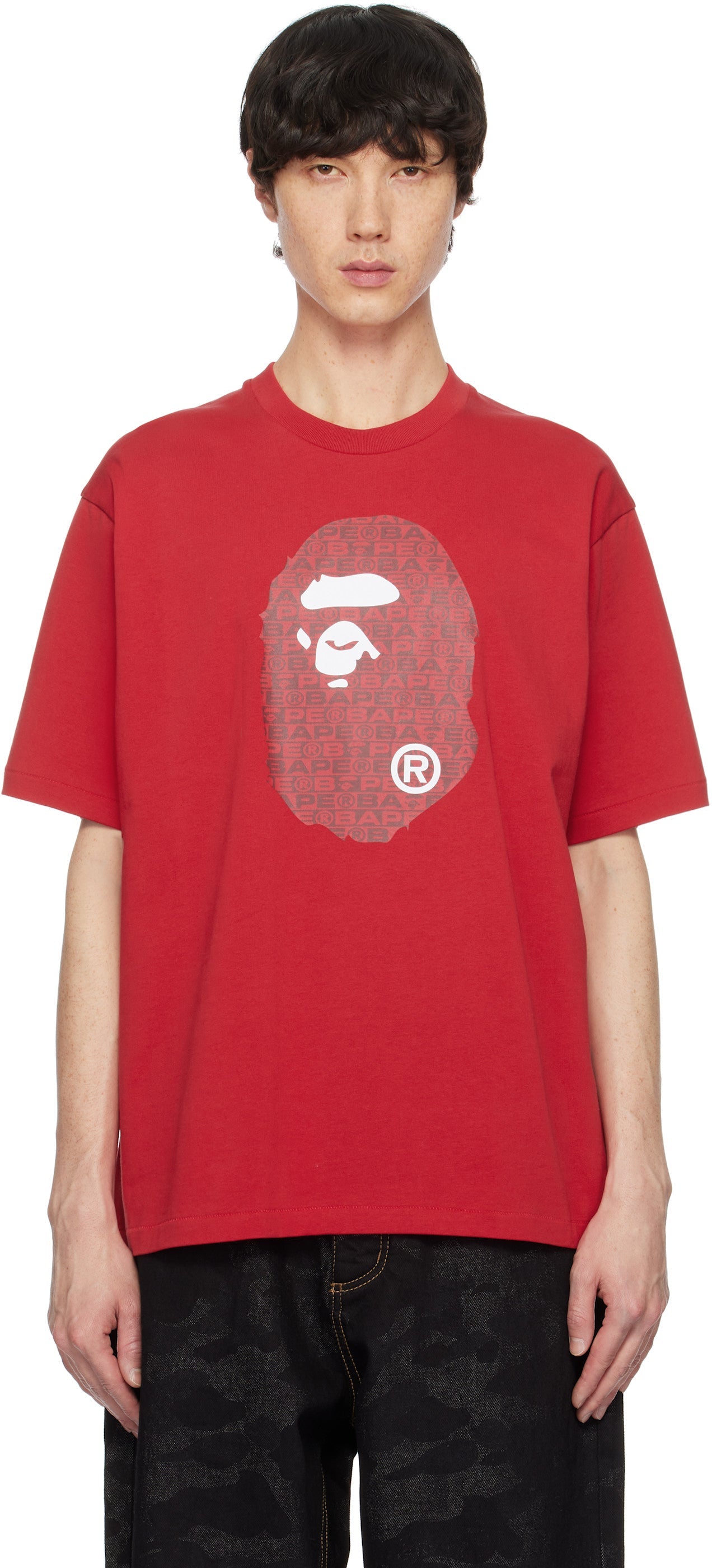 BAPE Red Lux Sport Pattern Ape Head T-shirt