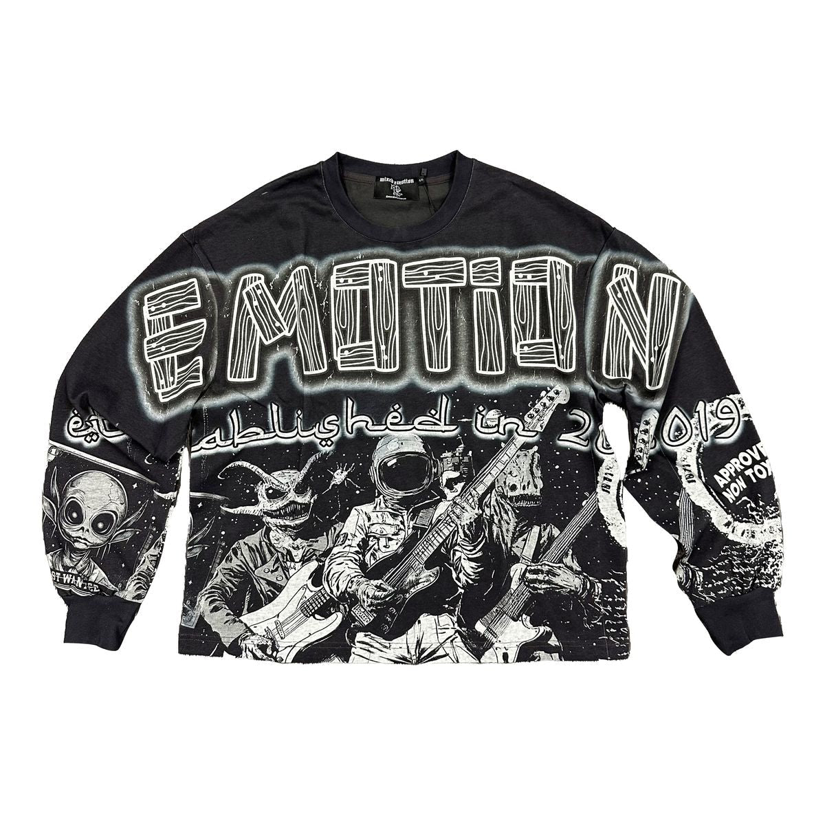 Mixed Emotion Space Guitar Long Sleeve Tee Black