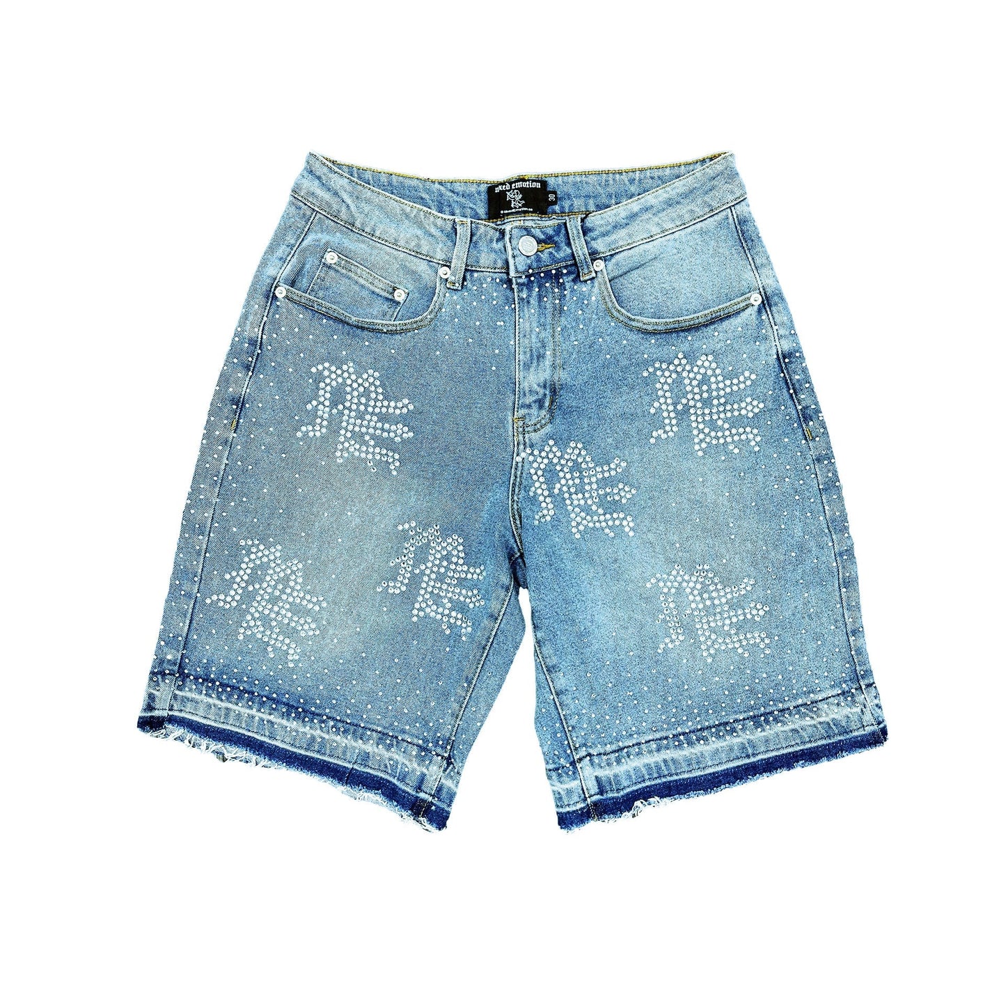 Mixed Emotion Rhinestone Denim Shorts Blue