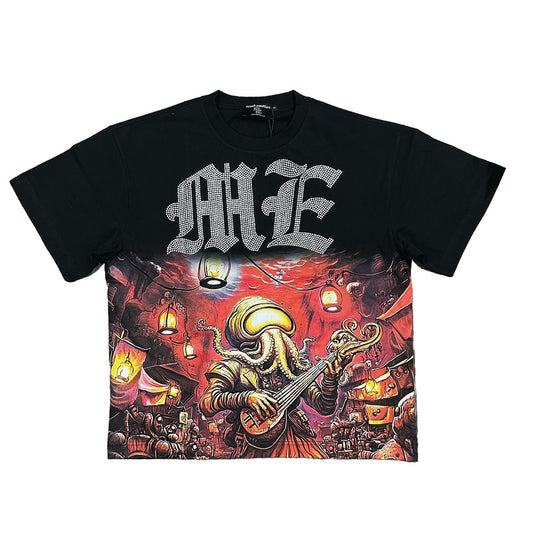 Mixed Emotion Octopus Rhinestone Tee Black