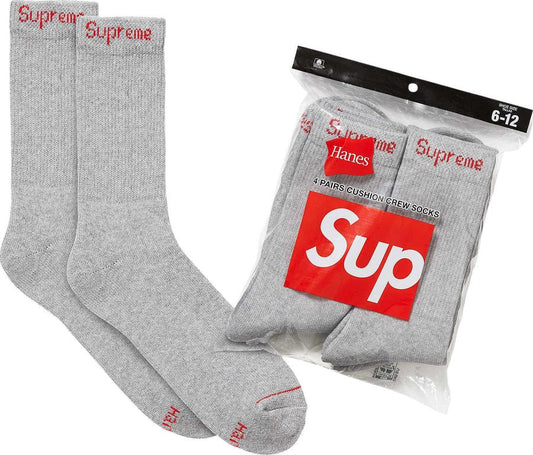 Supreme Hanes Crew Socks (4 Pack) Heather Grey