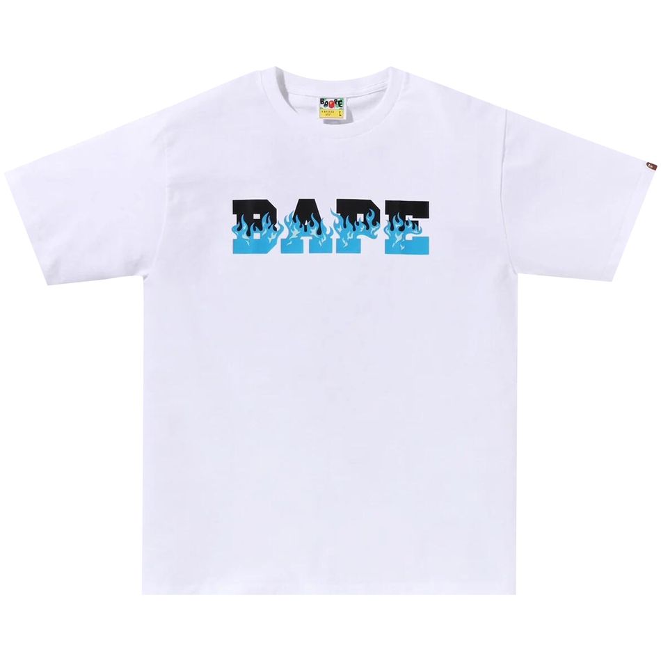 BAPE Flame Bape Logo Tee 'White/Blue'