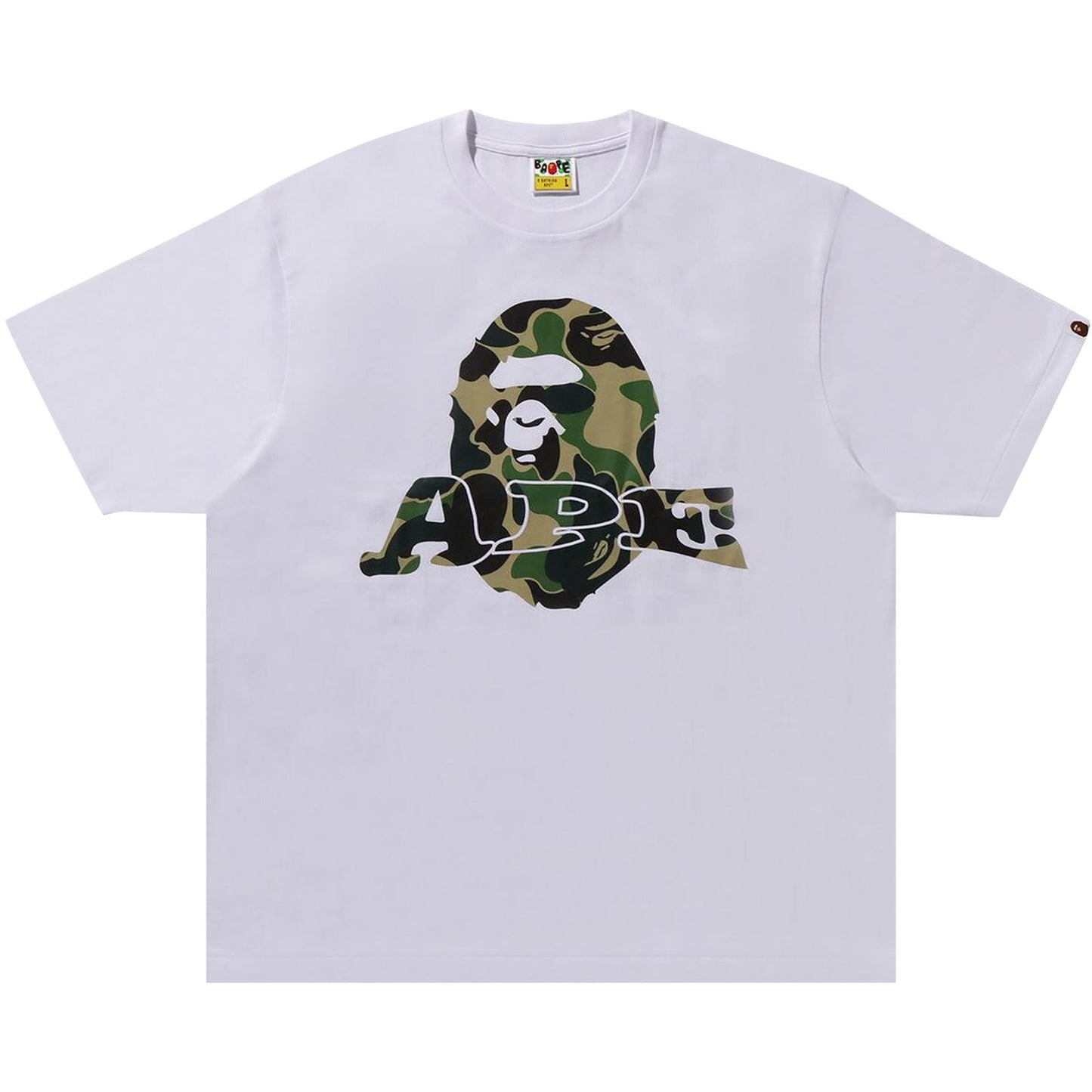 BAPE Green ABC Camo APE Head Tee White