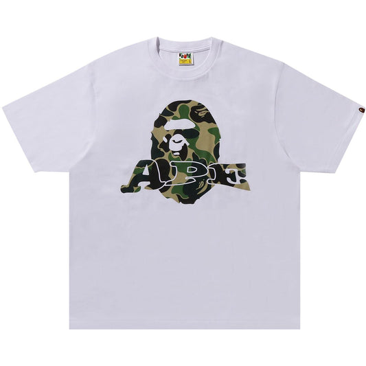 BAPE Green ABC Camo APE Head Tee White