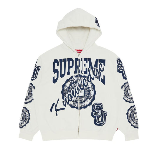 Supreme Knowledge Reigns Zip Up Hooded Sweatshirt White