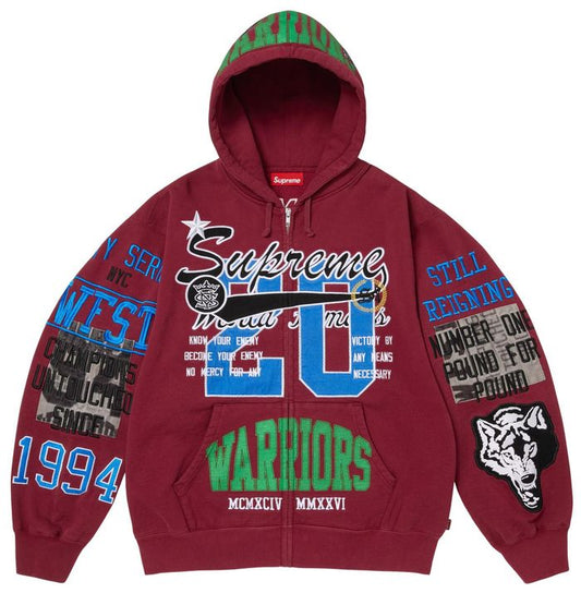 Supreme Warriors Appliqué Zip Up Hooded Sweatshirt 'Cardinal'