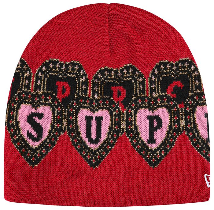 Supreme New Era Hearts Beanie Red