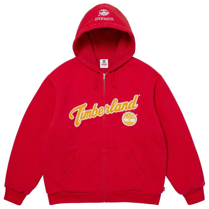 Supreme Timberland Thermal Lined Zip Up Hooded Sweatshirt Red