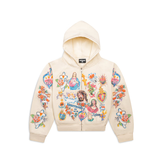 Righteous Risen King Cropped Zip Up Hoodie Cream