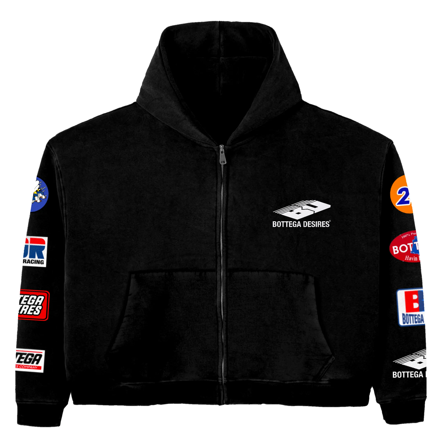 Bottega Desires Patches Zip Up Hoodie Black