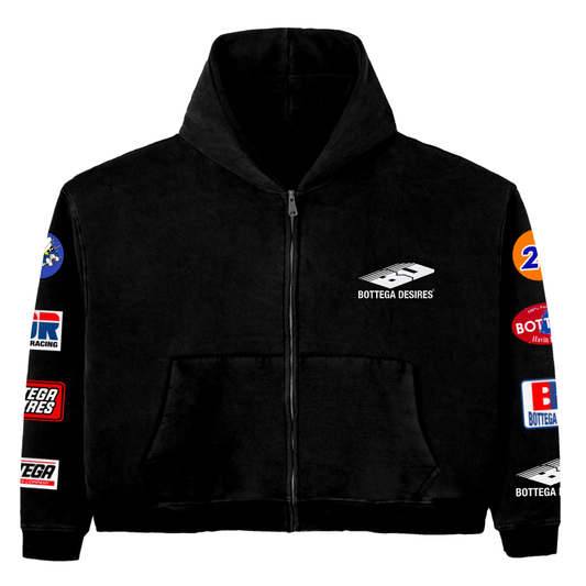 Bottega Desires Patches Zip Up Hoodie Black