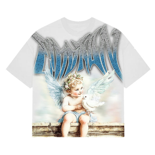 Mixed White ‘Dove’ Rhinestone Tee