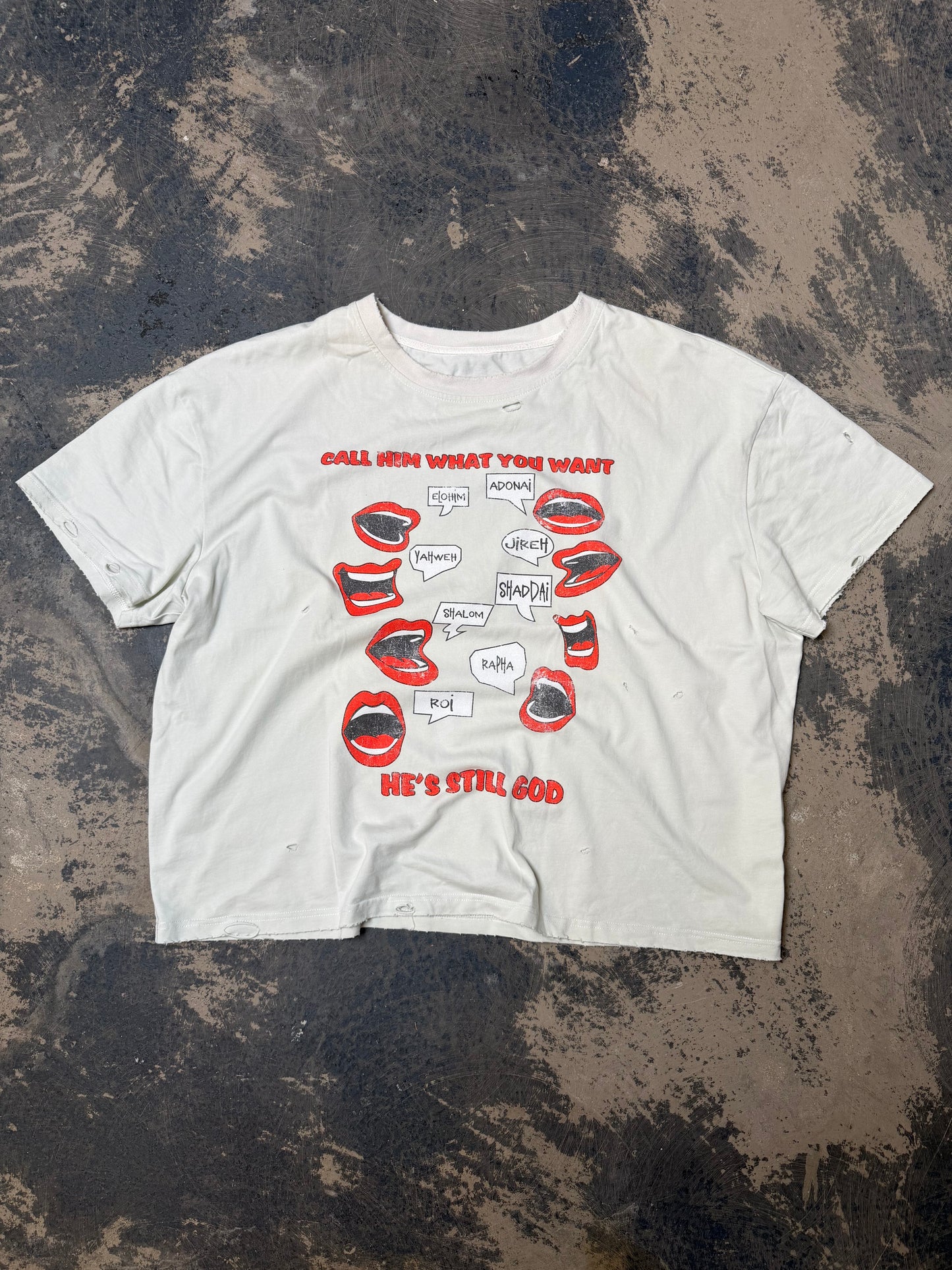 "EBNZR" Still God Tee Off White