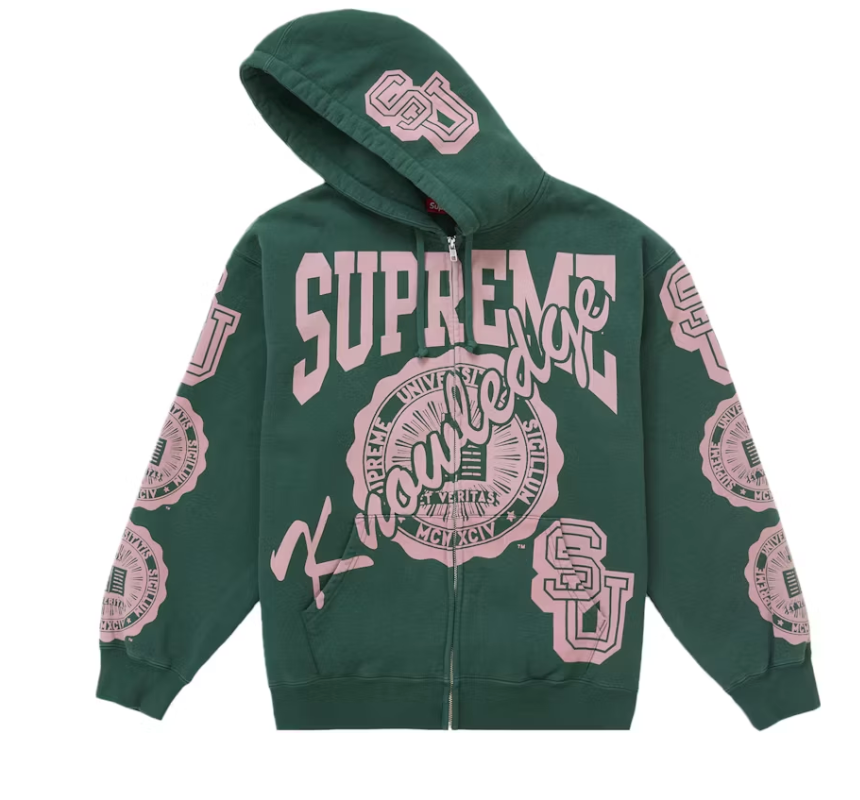 Supreme Knowledge Reigns Zip Up Hooded Sweatshirt Dark Green