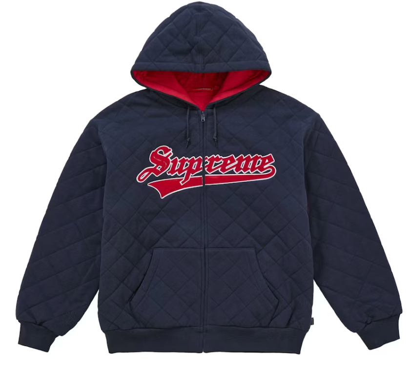 Supreme Quilted Zip Up Hooded Sweatshirt Navy