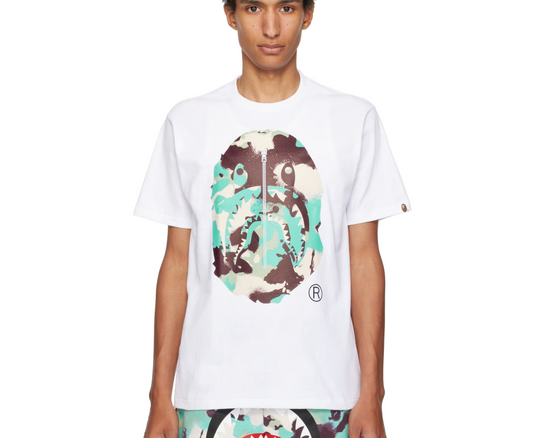 BAPE White Map Camo Ape Head Shark T-shirt