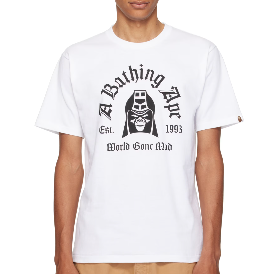 BAPE White Printed Mad General College T-shirt