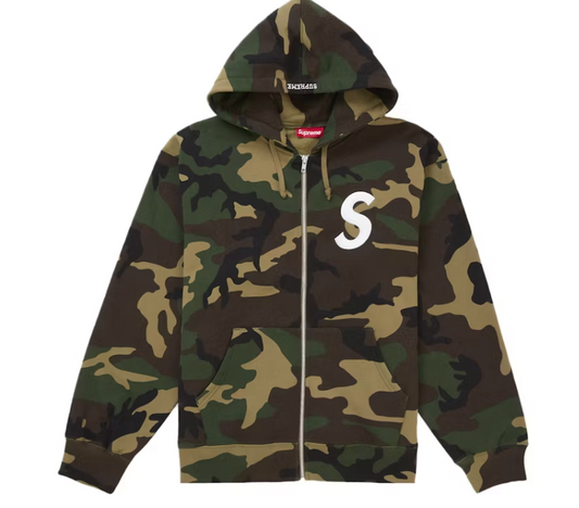 Supreme S Logo Zip Up Hooded Sweatshirt (FW25) Woodland Camo