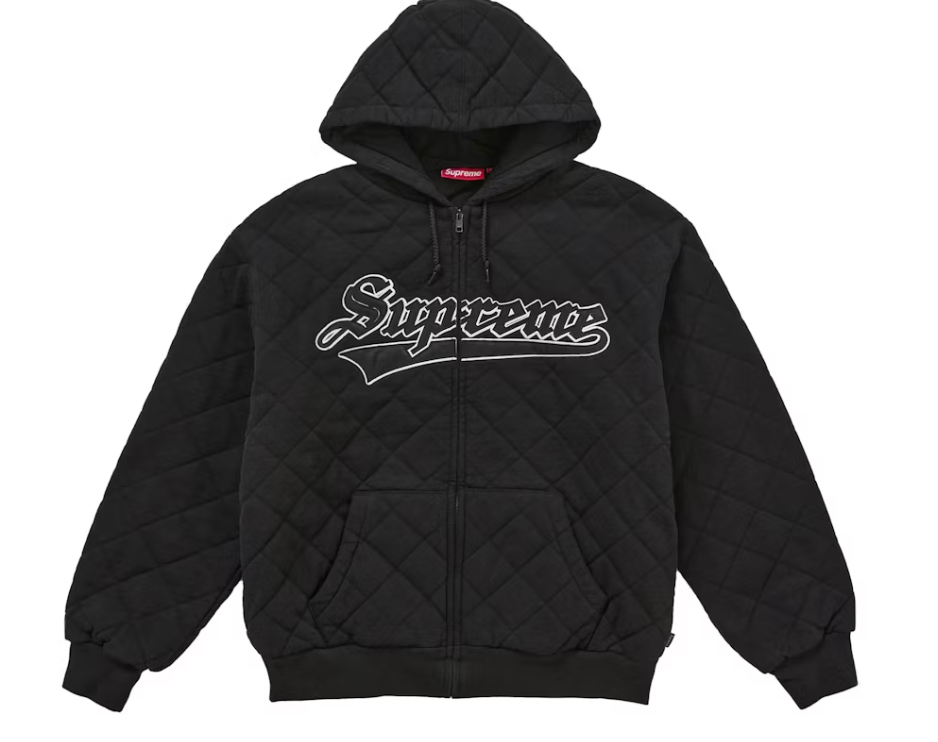 Supreme Quilted Zip Up Hooded Sweatshirt Black
