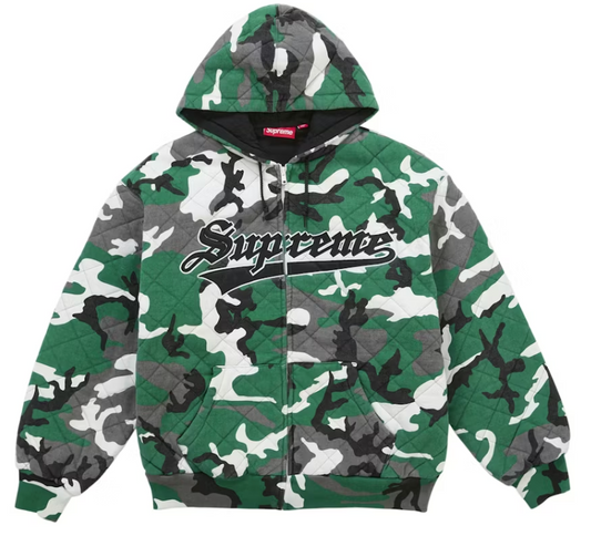 Supreme Quilted Zip Up Hooded Sweatshirt Green Camo